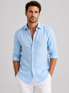 Mitchell | Herren Hemd in Leinenoptik, lockeres Button-Up-Hemd | Nomadnts | Light Blue