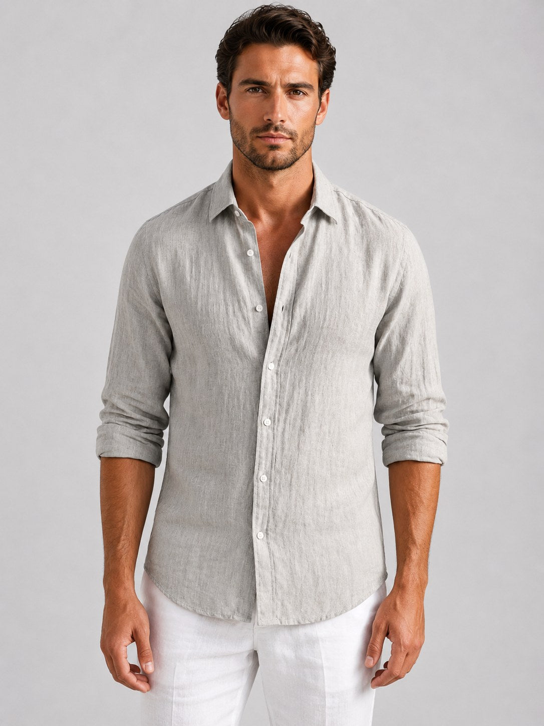 Mitchell | Herren Hemd in Leinenoptik, lockeres Button-Up-Hemd | Nomadnts | Beige