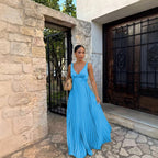 Monique | Damen plissiertes Maxikleid mit V-Ausschnitt, formelles Kleid für Hochzeitsgäste | Nomadnts | Orange-Red