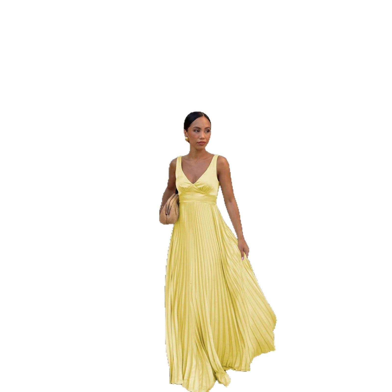 Monique | Damen plissiertes Maxikleid mit V-Ausschnitt, formelles Kleid für Hochzeitsgäste | Nomadnts | Nomadnts