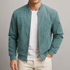Nigel | Herren strukturierte Jacke in Wildleder-Optik, tailliert geschnittene Herbstjacke | Nomadnts | Army Green