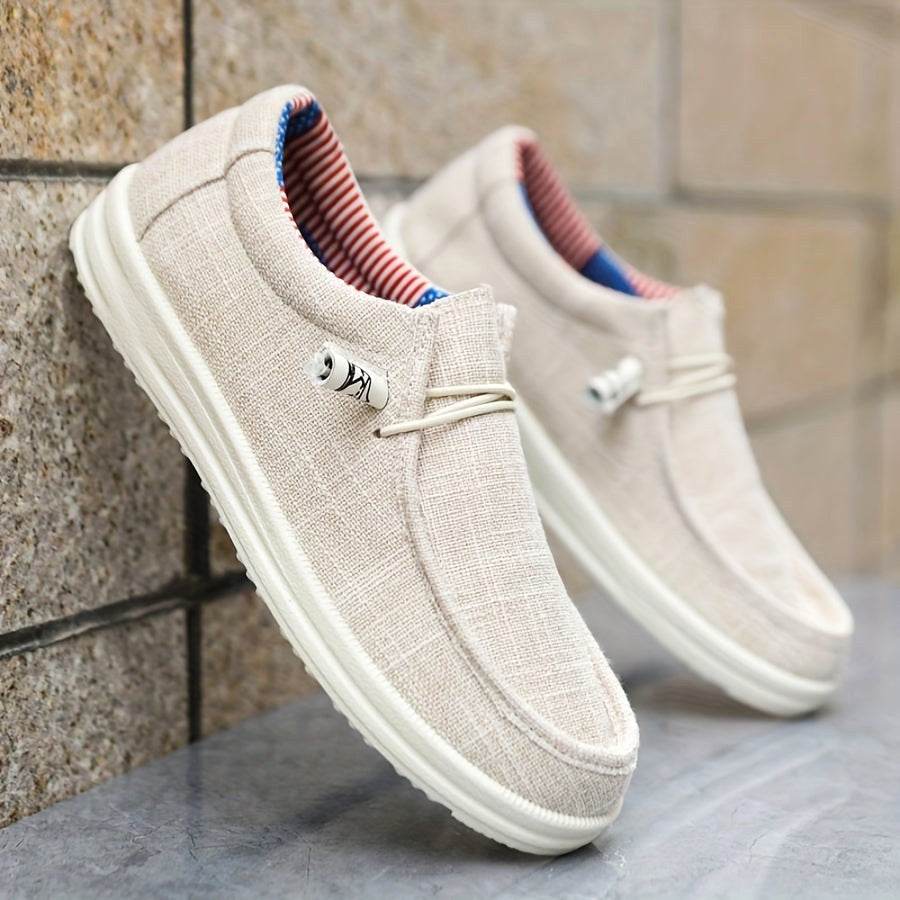 Niklas | Herren Canvas-Loafer mit elastischer Schnürung, leichte Slip-On Schuhe | Nomad NTS | Beige