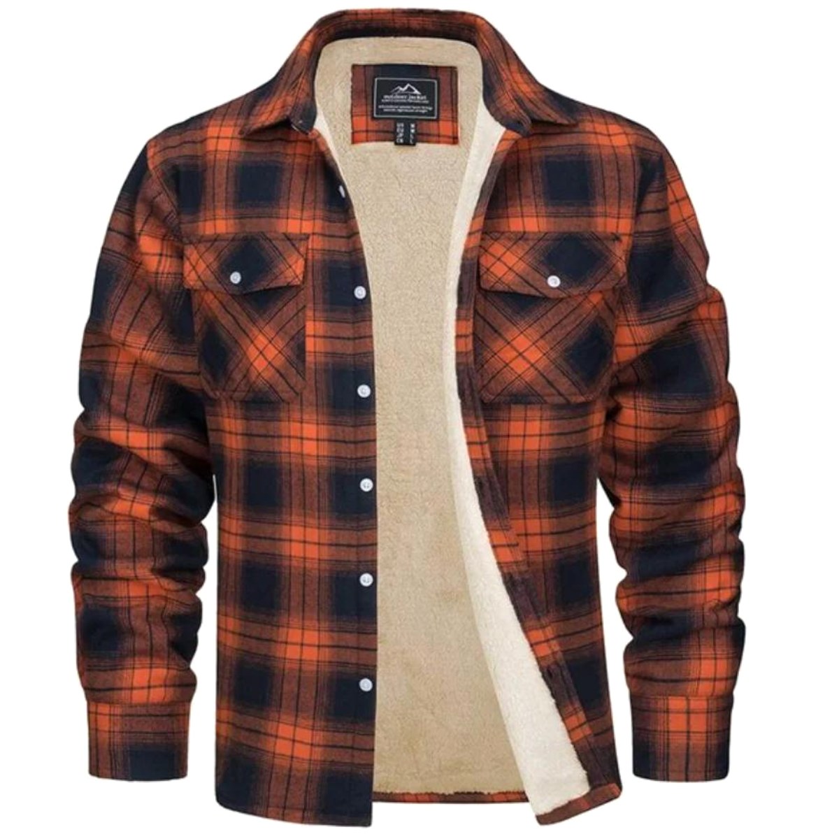 Noah | Herren sherpa-gefütterte Karo-Jacke, Herbstjacke mit Knopfleiste | Nomadnts | Orange