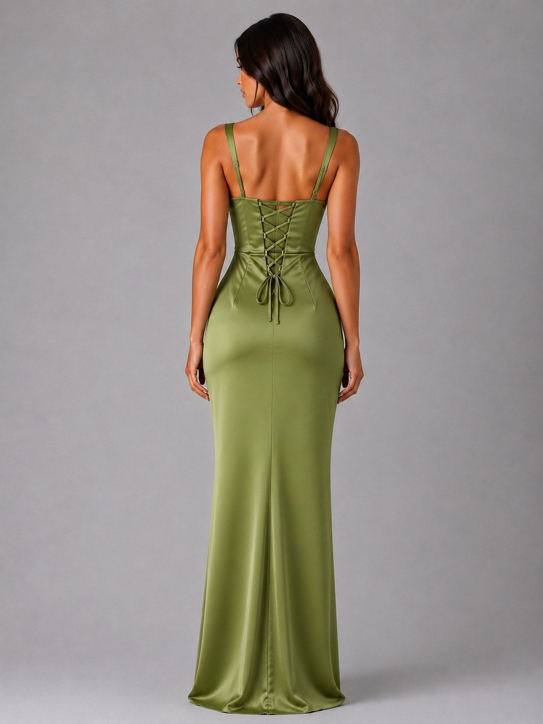 Nora | Damen Satin-Maxikleid mit gerafften Taille, geformtes Abendkleid | Nomadnts | Navy