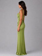 Nora | Damen Satin-Maxikleid mit gerafften Taille, geformtes Abendkleid | Nomadnts | Black