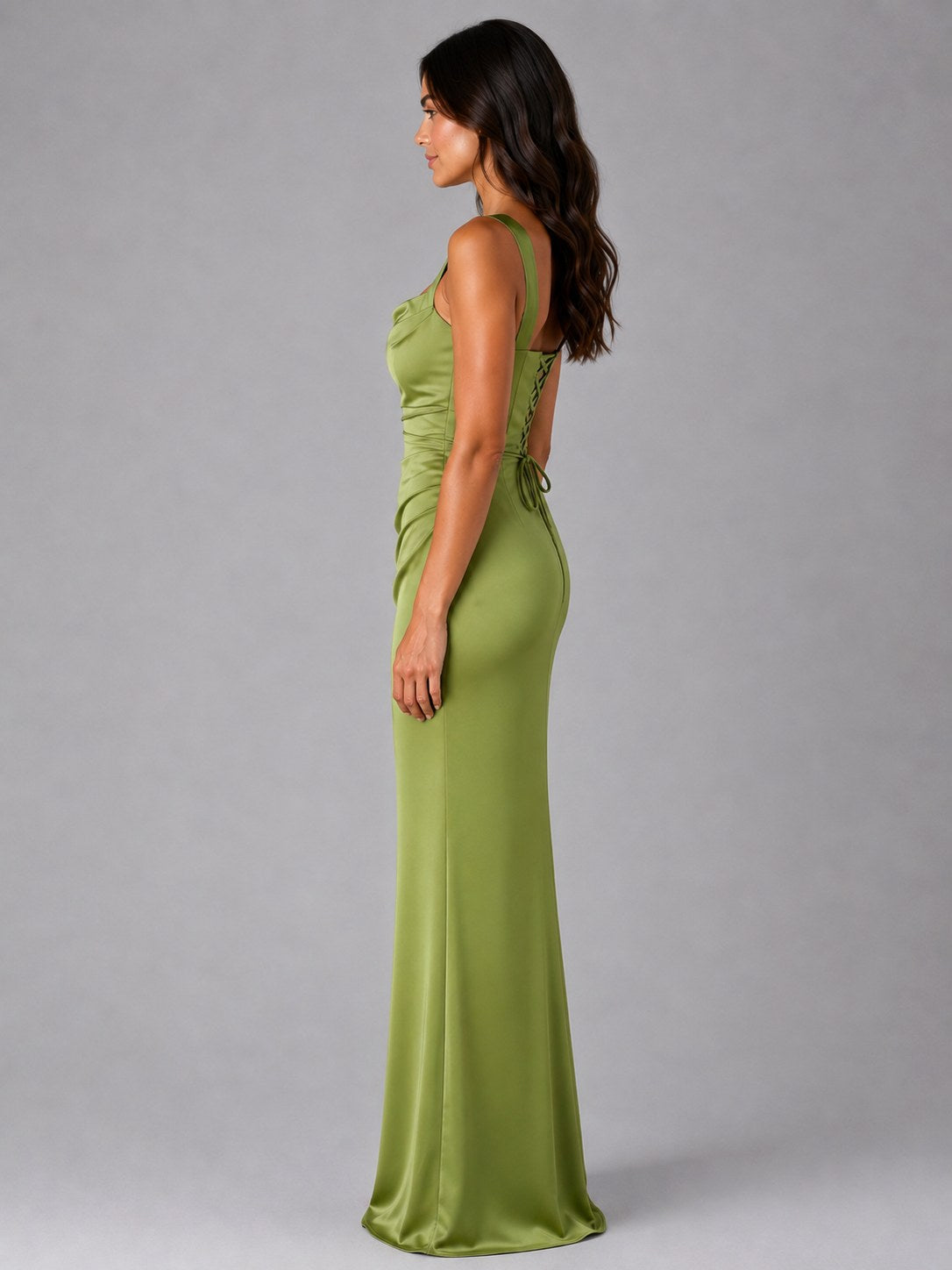 Nora | Damen Satin-Maxikleid mit gerafften Taille, geformtes Abendkleid | Nomadnts | Black