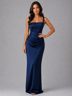Nora | Damen Satin-Maxikleid mit gerafften Taille, geformtes Abendkleid | Nomadnts | Nomadnts