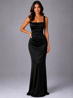 Nora | Damen Satin-Maxikleid mit gerafften Taille, geformtes Abendkleid | Nomadnts | Nomadnts