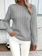 Odile | Damen langärmeliger Zopfmuster-Pullover, strukturierter Herbstpullover | Nomadnts | Grey