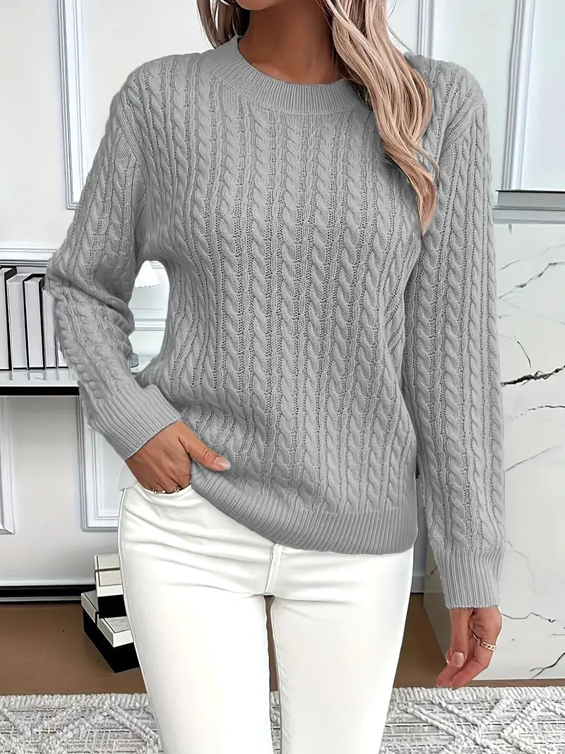 Odile | Damen langärmeliger Zopfmuster-Pullover, strukturierter Herbstpullover | Nomadnts | Grey