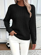 Odile | Damen langärmeliger Zopfmuster-Pullover, strukturierter Herbstpullover | Nomadnts | Black