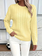 Odile | Damen langärmeliger Zopfmuster-Pullover, strukturierter Herbstpullover | Nomadnts | Yellow