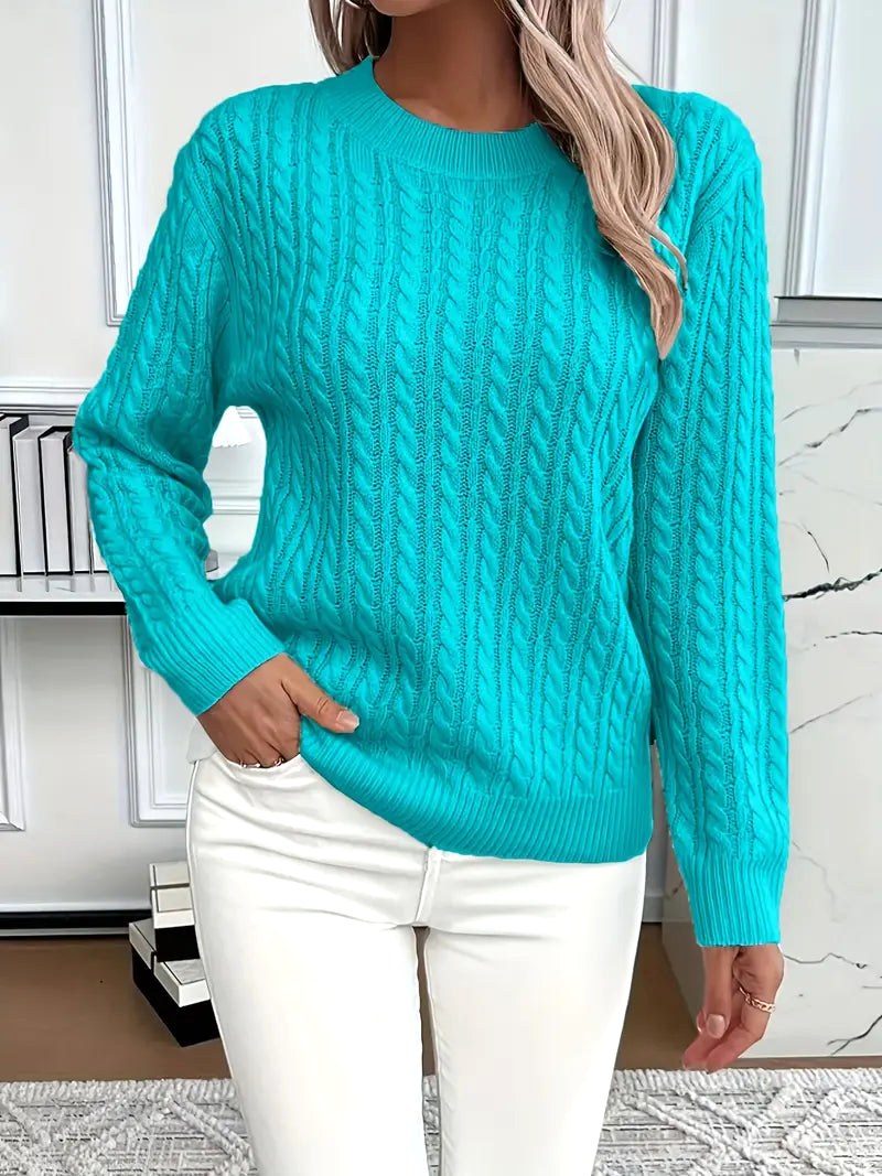 Odile | Damen langärmeliger Zopfmuster-Pullover, strukturierter Herbstpullover | Nomadnts | Peacock Blue