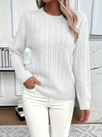 Odile | Damen langärmeliger Zopfmuster-Pullover, strukturierter Herbstpullover | Nomadnts | White