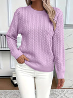 Odile | Damen langärmeliger Zopfmuster-Pullover, strukturierter Herbstpullover | Nomadnts | Purple