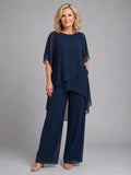 Olive | Damen Chiffon-Zweiteiler, Loungeset mit weit geschnittener Hose | Nomadnts | Navy