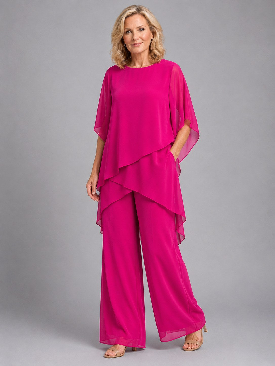 Olive | Damen Chiffon-Zweiteiler, Loungeset mit weit geschnittener Hose | Nomadnts | Nomadnts