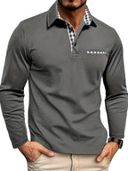 Oliver | Herren langärmeliges Poloshirt mit kariertem Kragen, elegantes Polo | Nomadnts | Grey