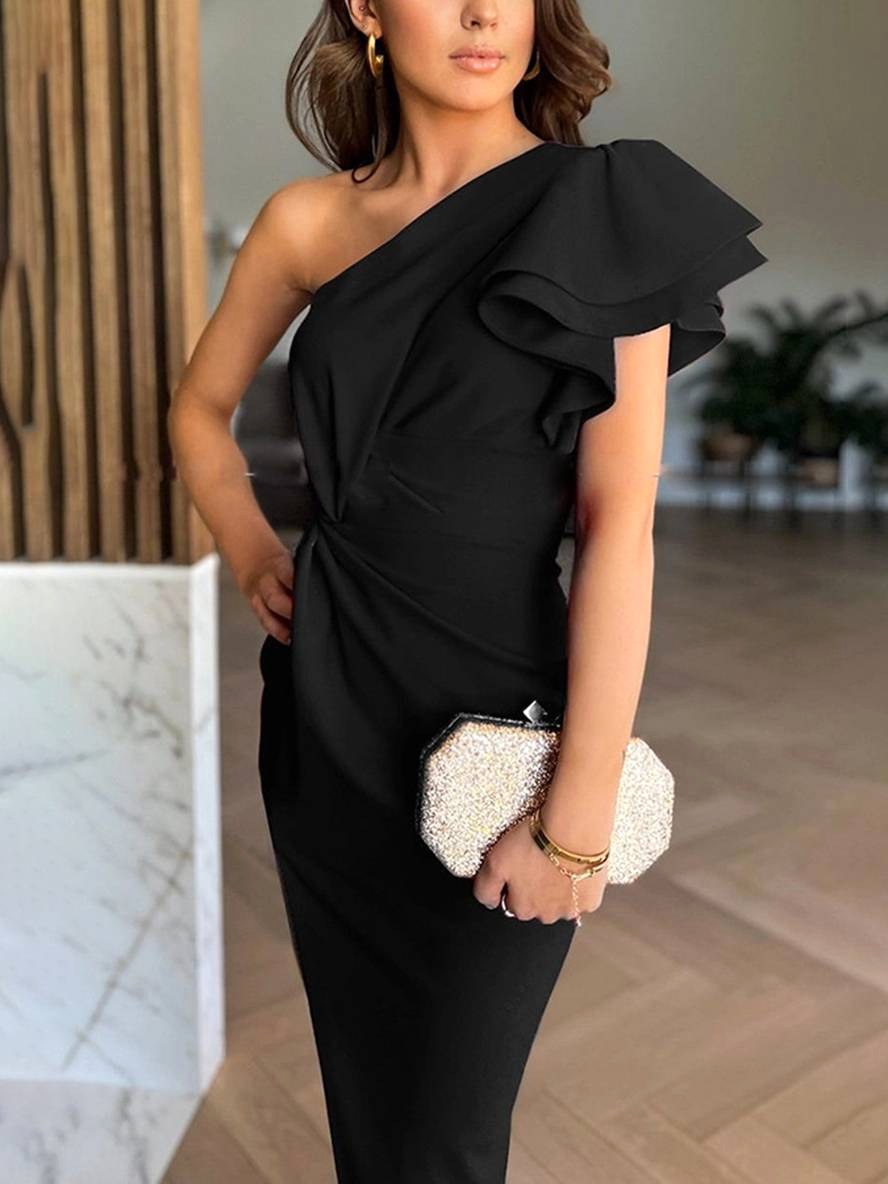 Oliwia | Damen One-Shoulder-Abendkleid mit Rüschen, Anlass-Midikleid | Nomadnts | Nomadnts