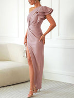Oliwia | Damen One-Shoulder-Abendkleid mit Rüschen, Anlass-Midikleid | Nomadnts | Nomadnts