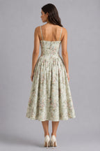 Orla | Damen Blumen-Corset-Midikleid mit Herzausschnitt, Kleid für Hochzeitsgäste | Nomadnts | Pink