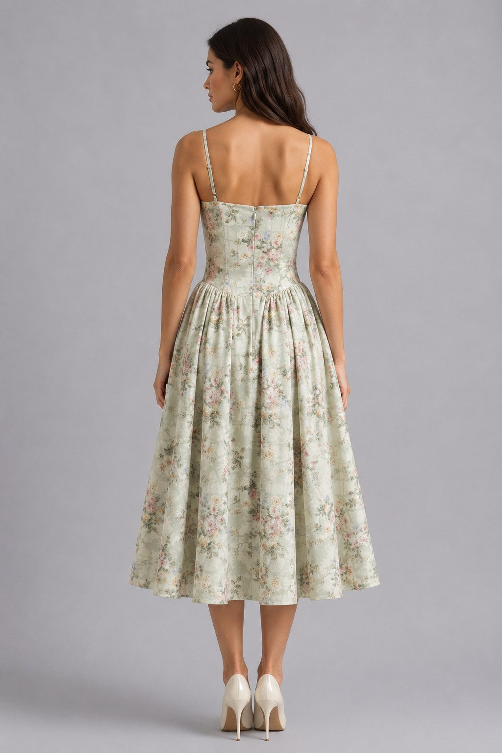 Orla | Damen Blumen-Corset-Midikleid mit Herzausschnitt, Kleid für Hochzeitsgäste | Nomadnts | Pink