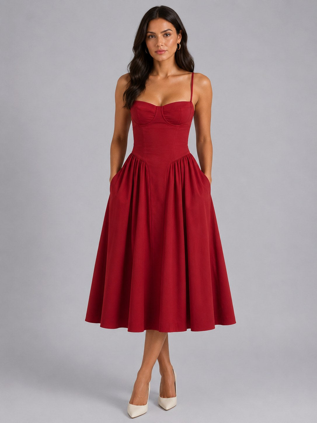 Orla | Damen Blumen-Corset-Midikleid mit Herzausschnitt, Kleid für Hochzeitsgäste | Nomadnts | Nomadnts