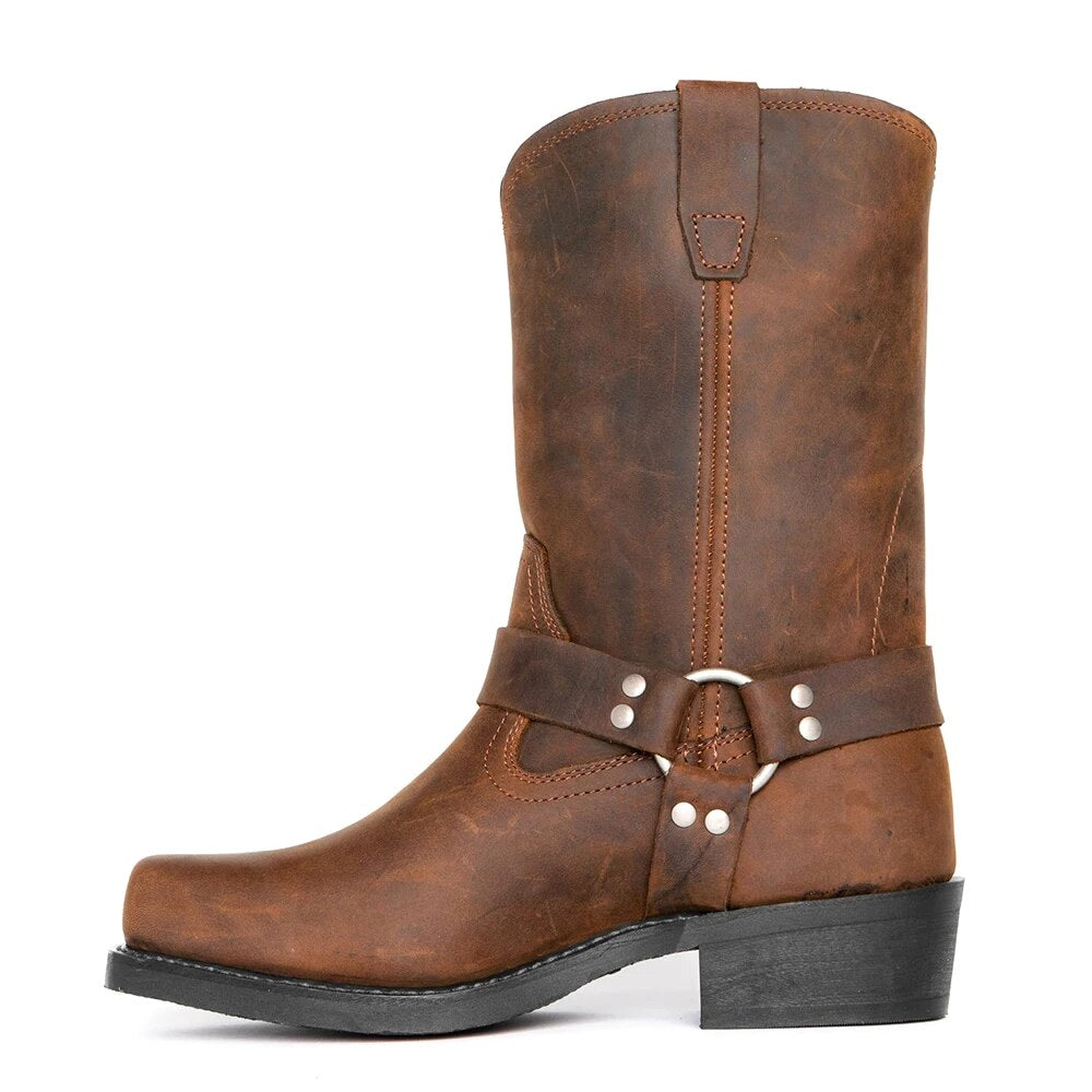 Oswin | Herren wadenhohe Cowboystiefel, Western-Stiefel im Harness-Stil | Nomadnts | Brown