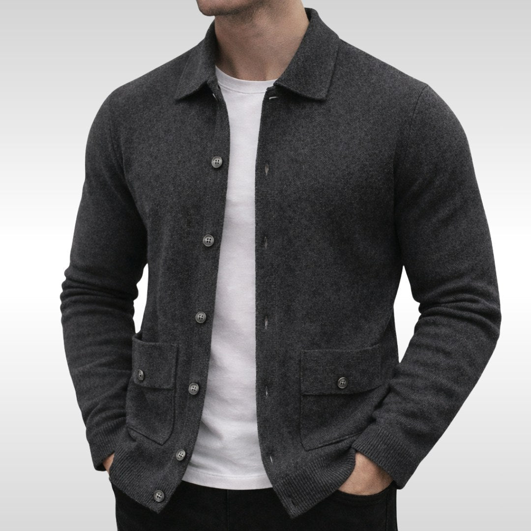Owen | Strickjacke für Herren, fein strukturierte Strickjacke für den Lagenlook | Nomadnts | Grau