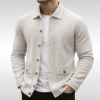 Owen | Strickjacke für Herren, fein strukturierte Strickjacke für den Lagenlook | Nomadnts | Steinweiß