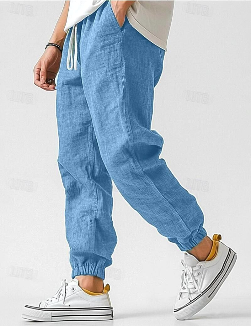 Owen | Herren locker geschnittene Leinen-Jogginghose, Hose mit schmal zulaufendem Knöchel | Nomadnts | Blue