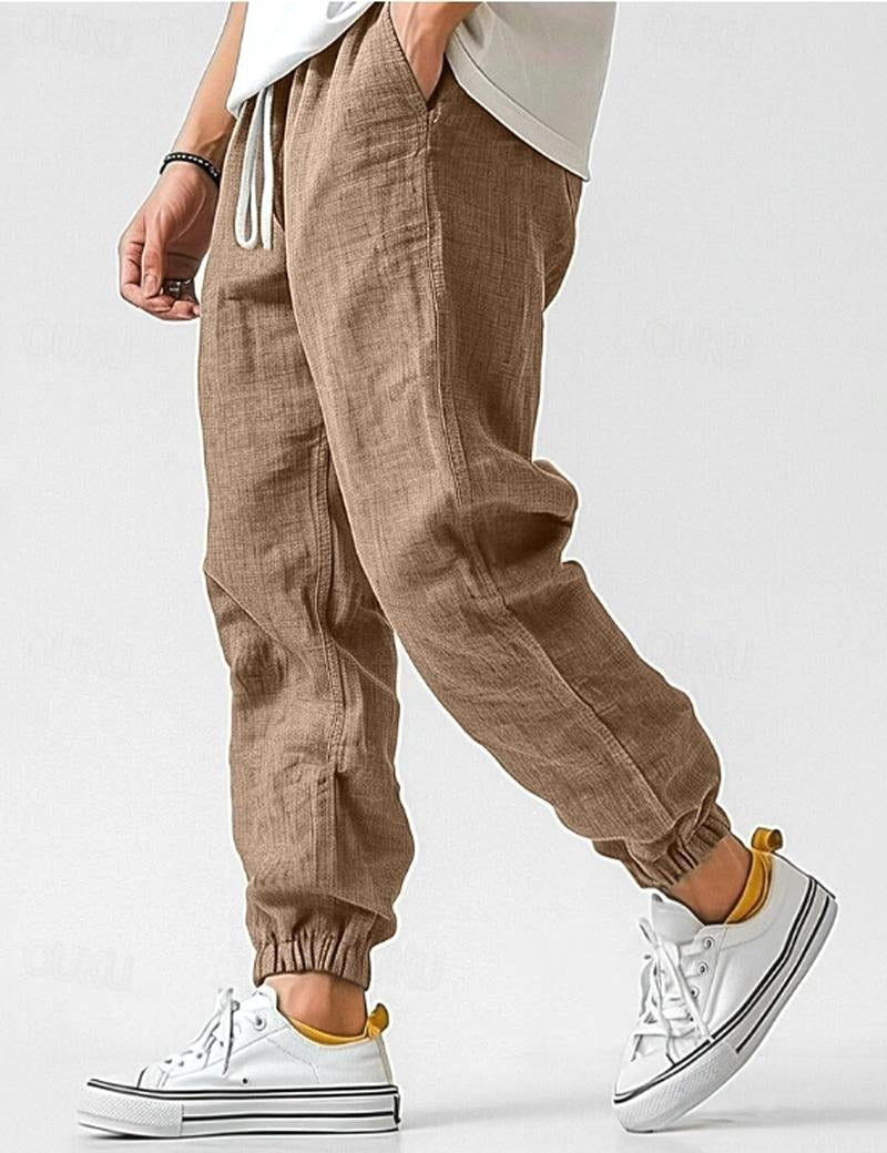 Owen | Herren locker geschnittene Leinen-Jogginghose, Hose mit schmal zulaufendem Knöchel | Nomadnts | Khaki