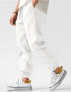 Owen | Herren locker geschnittene Leinen-Jogginghose, Hose mit schmal zulaufendem Knöchel | Nomadnts | White