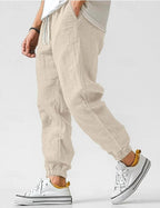 Owen | Herren locker geschnittene Leinen-Jogginghose, Hose mit schmal zulaufendem Knöchel | Nomadnts | Beige