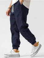Owen | Herren locker geschnittene Leinen-Jogginghose, Hose mit schmal zulaufendem Knöchel | Nomadnts | Navy