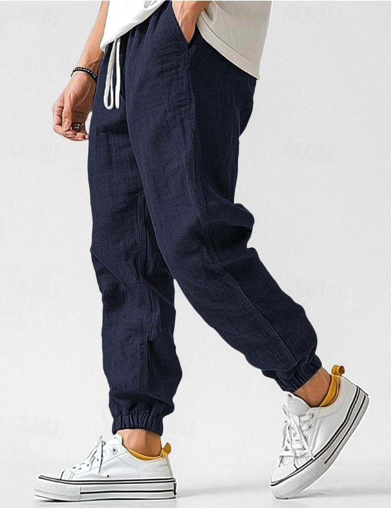 Owen | Herren locker geschnittene Leinen-Jogginghose, Hose mit schmal zulaufendem Knöchel | Nomadnts | Navy