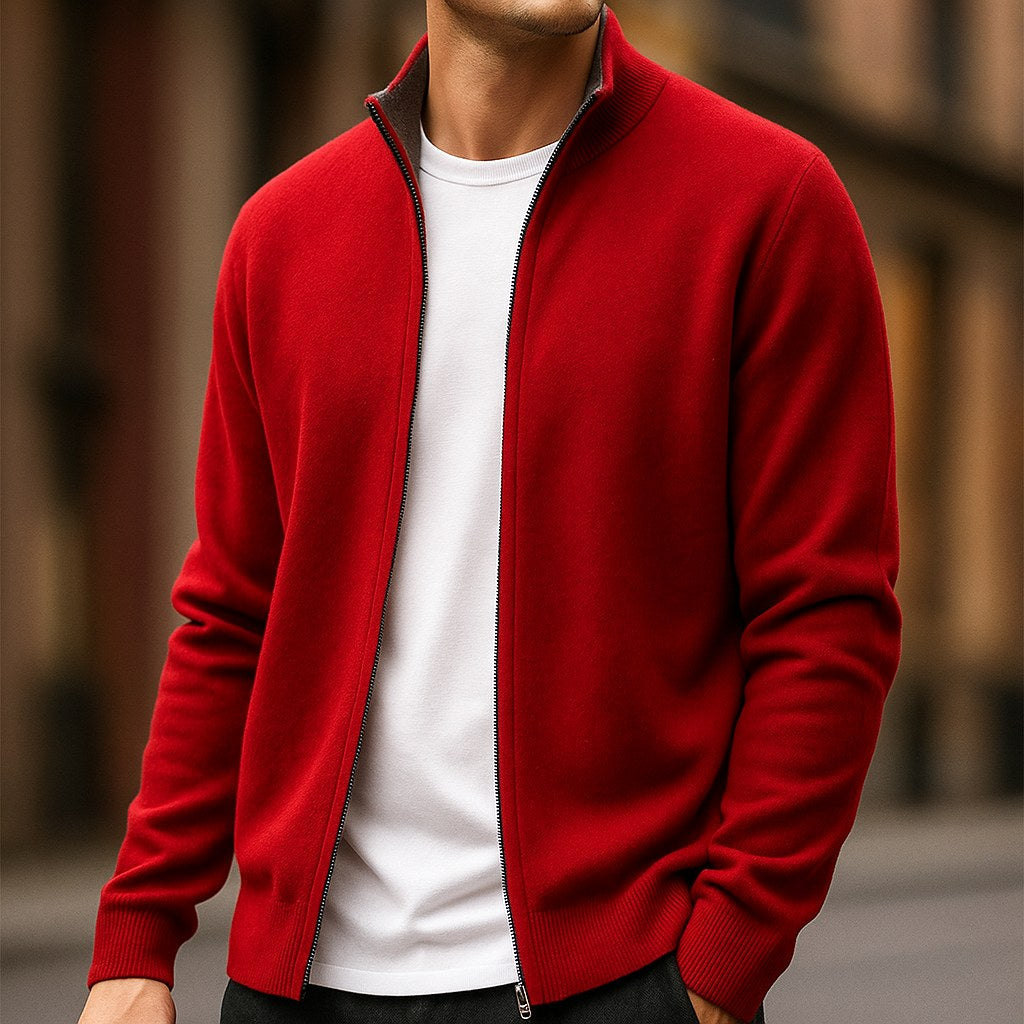 Parker | Herren-Strickjacke mit Reißverschluss, bequeme Alltags-Strickjacke | Nomadnts | Rot
