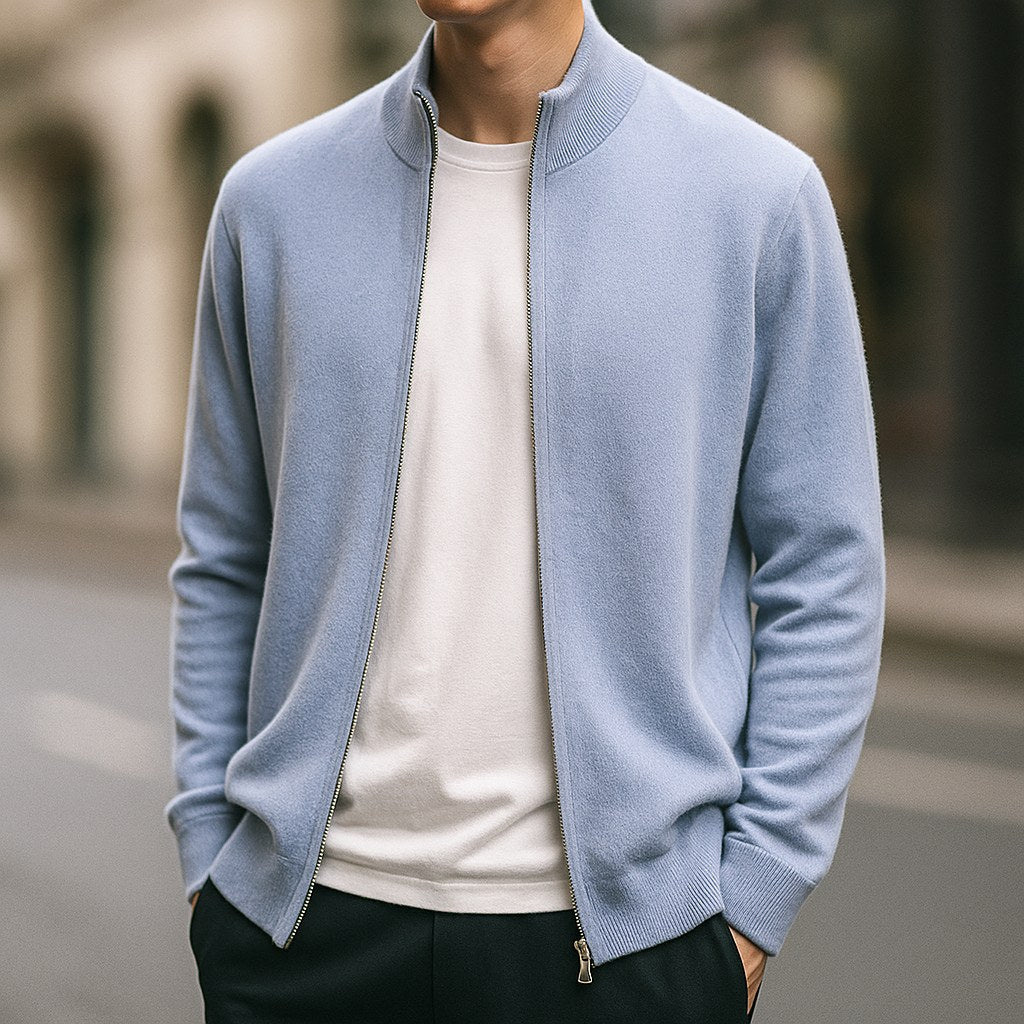 Parker | Herren-Strickjacke mit Reißverschluss, bequeme Alltags-Strickjacke | Nomadnts | Blau
