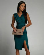 Paulina | Damen Midikleid mit Herzausschnitt, Anlasskleid mit seitlichem Schlitz | Nomadnts | Nomadnts