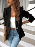 Pauline | Damen tailliert geschnittener Blazer mit Reverskragen, Arbeitsblazer mit einem Knopf | Nomadnts | Black