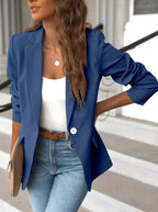 Pauline | Damen tailliert geschnittener Blazer mit Reverskragen, Arbeitsblazer mit einem Knopf | Nomadnts | Blue