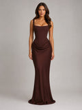 Penelope | Damen Bodycon-Maxikleid mit drapiertem Corset, geformte Silhouette Abendkleid | Nomadnts | Brown