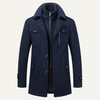 Preston | Herren-Woll-Trenchcoat mit Doppelkragen, taillierter Business-Mantel | Nomadnts | Marineblau