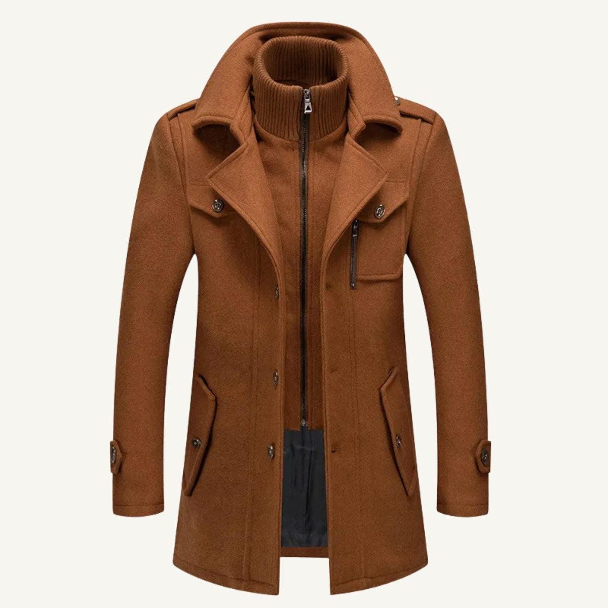 Preston | Herren-Woll-Trenchcoat mit Doppelkragen, taillierter Business-Mantel | Nomadnts