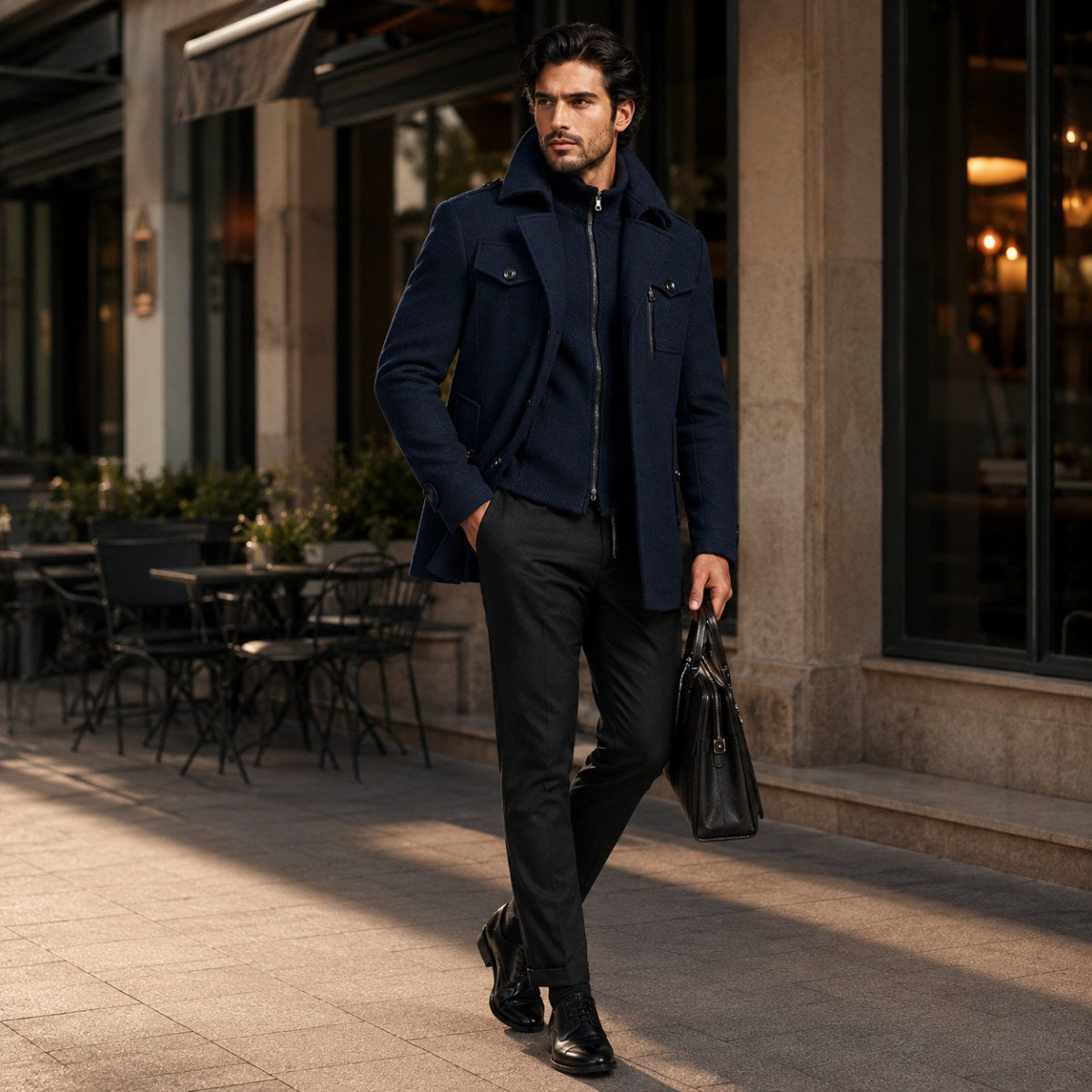 Preston | Herren-Woll-Trenchcoat mit Doppelkragen, taillierter Business-Mantel | Nomadnts