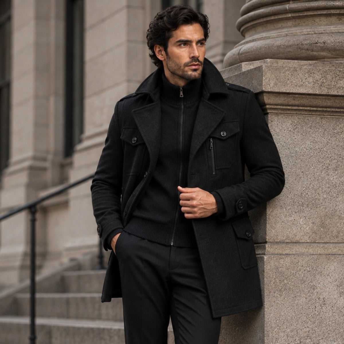 Preston | Herren-Woll-Trenchcoat mit Doppelkragen, taillierter Business-Mantel | Nomadnts