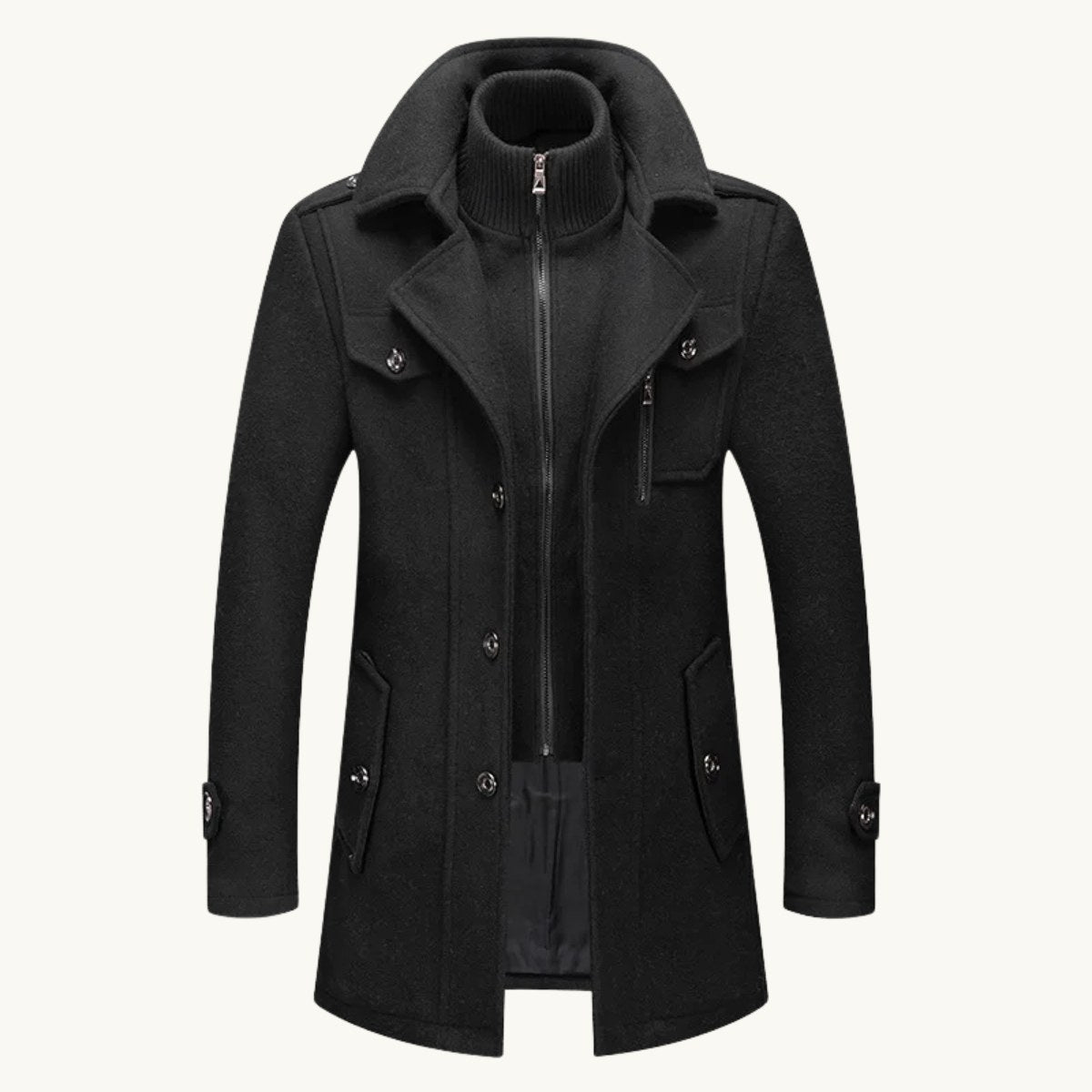 Preston | Herren-Woll-Trenchcoat mit Doppelkragen, taillierter Business-Mantel | Nomadnts | Khaki