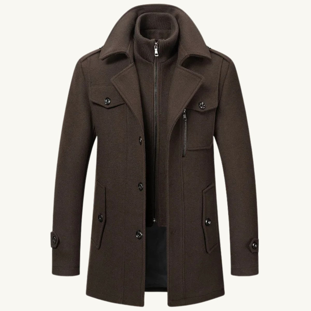 Preston | Herren-Woll-Trenchcoat mit Doppelkragen, taillierter Business-Mantel | Nomadnts