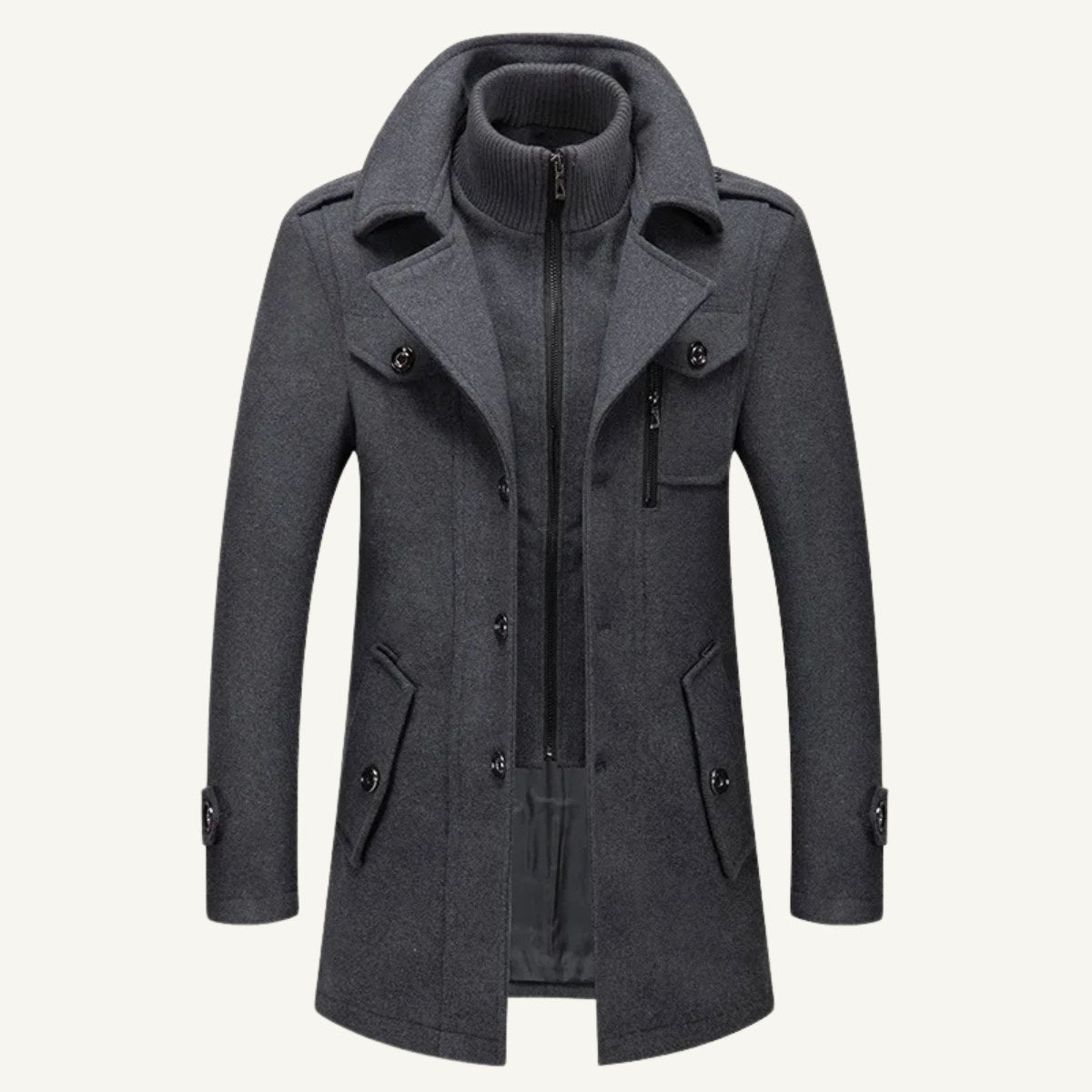 Preston | Herren-Woll-Trenchcoat mit Doppelkragen, taillierter Business-Mantel | Nomadnts