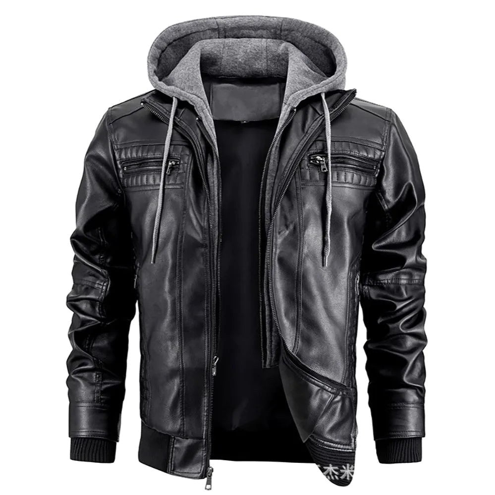Reginald | Herren Leder-Winterjacke mit Kapuze, schlank geschnittener Herbstmantel | Nomadnts | Nomadnts